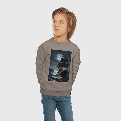 Детский свитшот Пиратский корабль в шторм / Утренний латте – фото 4