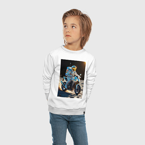 Детский свитшот Космонавт ездит на мотоцикле по Луне / Белый – фото 4