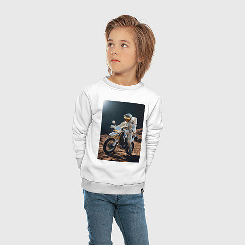 Детский свитшот Космонавт ездит на мотоцикле по Луне / Белый – фото 4