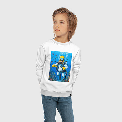Детский свитшот Homer diving - ai art fantasy / Белый – фото 4