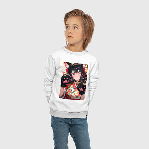 Детский свитшот Девушка-кошка с накладными лапками / Белый – фото 4