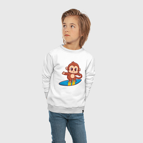 Детский свитшот Обезьянка серфер / Белый – фото 4