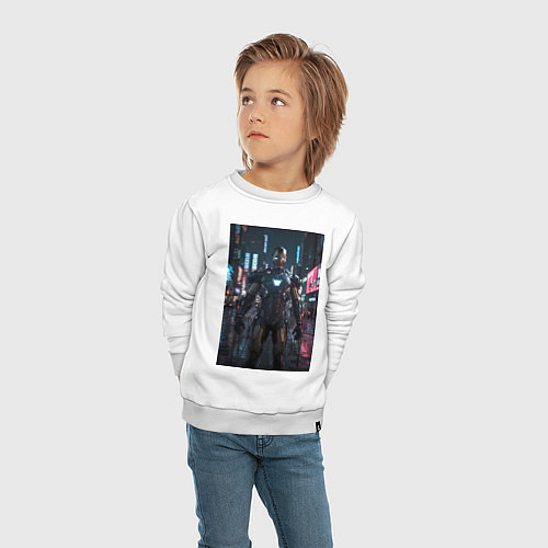 Детский свитшот Железный человек посреди ночного города / Белый – фото 4