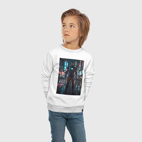 Детский свитшот Железный человек посреди ночного города / Белый – фото 4