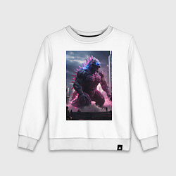Свитшот хлопковый детский Годзилла посреди мегаполиса, цвет: белый