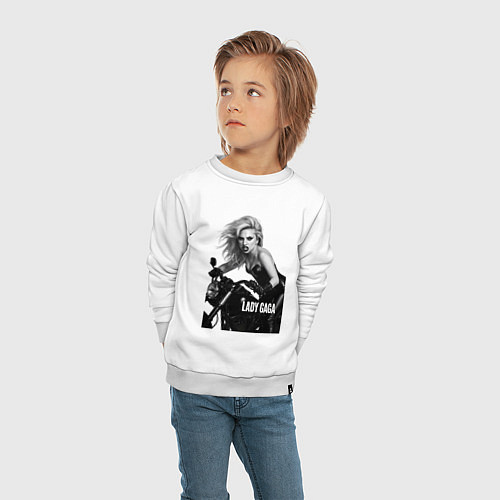 Детский свитшот Леди Гага на байке / Белый – фото 4