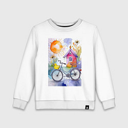 Детский свитшот Утенок на велосипеде - акварель