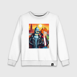 Свитшот хлопковый детский Фрай и Бендер жители Нью-Йорка, цвет: белый