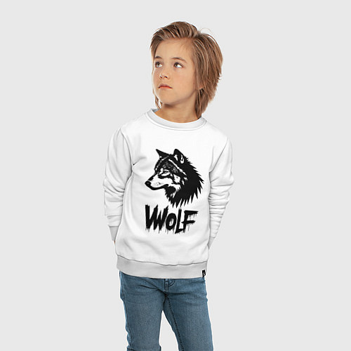Детский свитшот Волк в стиле граффити / Белый – фото 4