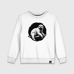 Свитшот хлопковый детский Ленивец в круге, цвет: белый