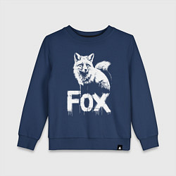 Свитшот хлопковый детский Графичная лиса с надписью, цвет: тёмно-синий