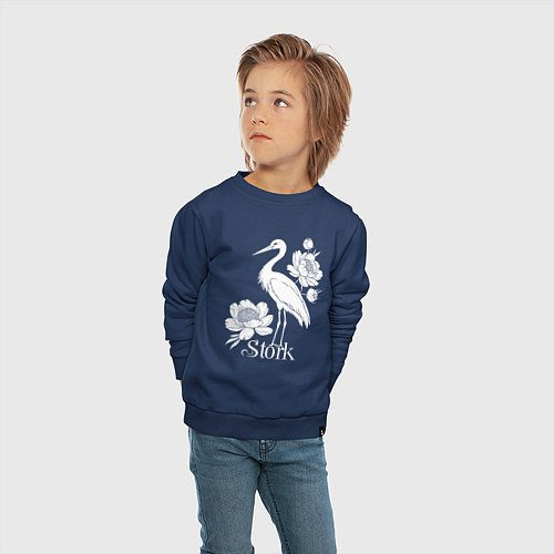 Детский свитшот Аист с цветами / Тёмно-синий – фото 4