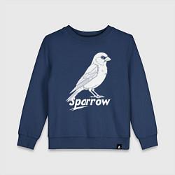 Свитшот хлопковый детский Воробей белый логотип, цвет: тёмно-синий