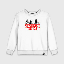 Свитшот хлопковый детский Очень странные дела надпись, цвет: белый