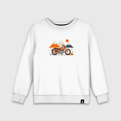 Свитшот хлопковый детский Оранжевый мотоцикл на белом, цвет: белый