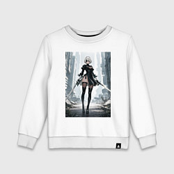 Детский свитшот Девушка-андроид с катанами посреди руин