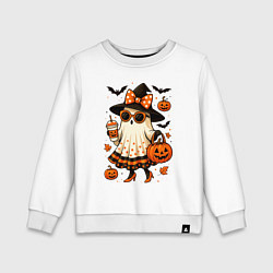 Свитшот хлопковый детский Модное привидение с кофе на хэллоуин, цвет: белый
