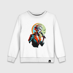 Свитшот хлопковый детский Певица рок вампир с микрофоном, цвет: белый