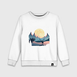 Детский свитшот Горы, луна и олень, зимний пейзаж