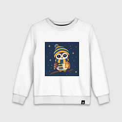 Детский свитшот Сова в шапке и шарфе с фонарём