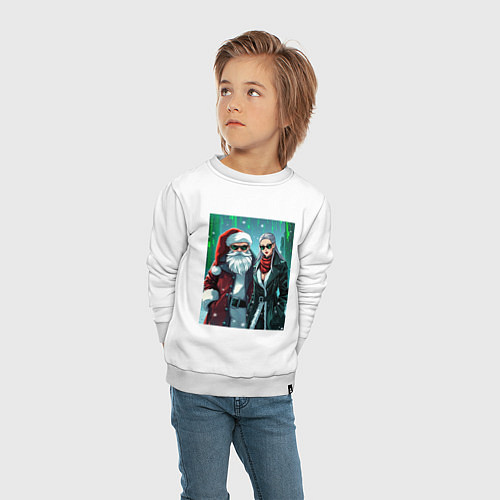 Детский свитшот Дед Морознео и Тригурочка: Цифровая Зима / Белый – фото 4