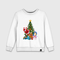 Свитшот хлопковый детский Санта Клаус и снегурочка радуются новому году, цвет: белый