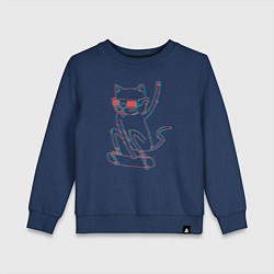 Свитшот хлопковый детский Кот скейтбордист, цвет: тёмно-синий