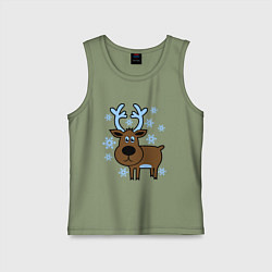 Майка детская хлопок Олень и снежинки, цвет: авокадо