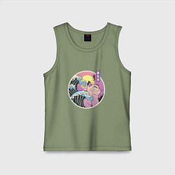 Детская майка Vaporwave Sunset Кот Самурай