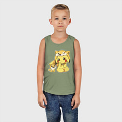 Майка детская хлопок Пикачу и корги, цвет: авокадо — фото 2