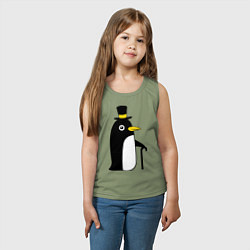 Майка детская хлопок Пингвин в шляпе, цвет: авокадо — фото 2