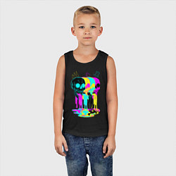 Майка детская хлопок 4 ЧЕРЕПА SKULLS NEON, цвет: черный — фото 2