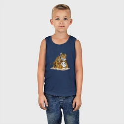 Майка детская хлопок Тигрица с игривым тигрёнком, цвет: тёмно-синий — фото 2