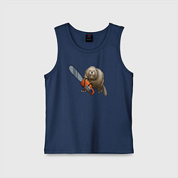 Майка детская хлопок Бобер с бензопилой, цвет: тёмно-синий