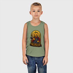 Майка детская хлопок Хэллоуин тыква с топором, цвет: авокадо — фото 2