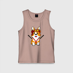 Майка детская хлопок Корги - самурай, цвет: пыльно-розовый