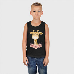 Майка детская хлопок Милый жираф с цветими, цвет: черный — фото 2