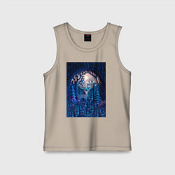 Майка детская хлопок Объемная иллюстрация из бумаги лес и олень на сине, цвет: миндальный