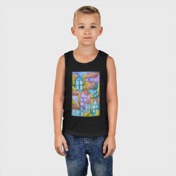 Майка детская хлопок Пейзаж с домиками, акварель, цвет: черный — фото 2