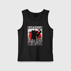 Майка детская хлопок Catzilla in Tokyo мем, цвет: черный