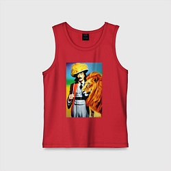 Майка детская хлопок Salvador Dali and lion, цвет: красный