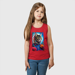 Майка детская хлопок Кот модник - нейросеть, цвет: красный — фото 2