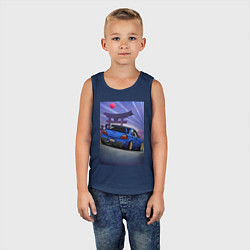 Майка детская хлопок Быстрая машина под аркой, цвет: тёмно-синий — фото 2