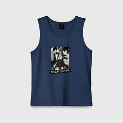 Майка детская хлопок Дазай Осаму на фоне манги, цвет: тёмно-синий