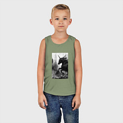 Майка детская хлопок Мрачный единорог, цвет: авокадо — фото 2