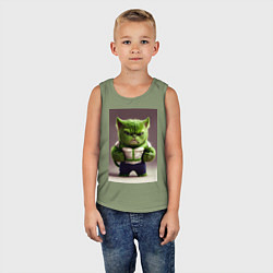 Майка детская хлопок Злой котик, цвет: авокадо — фото 2