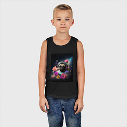 Майка детская хлопок Мопс-космонавт в цветах, цвет: черный — фото 2