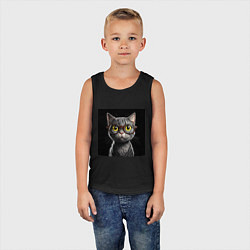 Майка детская хлопок Желтоглазый котик в очках, цвет: черный — фото 2