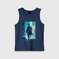 Майка детская хлопок Крутой волчара - киберпанк, цвет: тёмно-синий
