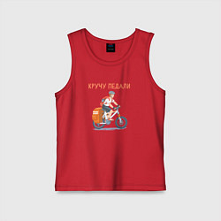 Майка детская хлопок Велотурист на велосипеде крутит педали, цвет: красный